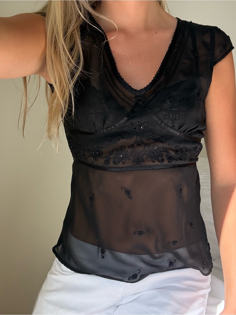 vintage Sheer Embroidered Mesh Camisole Top - Picture 2 of 6